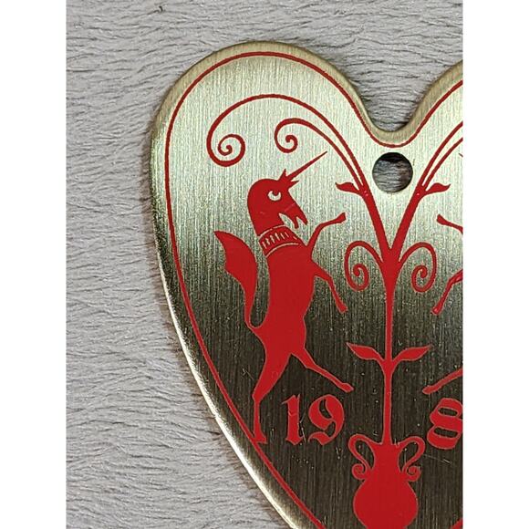 Baldwin Brass Unicorn Hex Gold Heart Ornament 1982 Christmas Holidays 3 1/4" Vtg - Picture 3 of 11